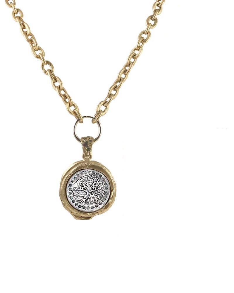 Front of a size O/S Gold Guna Wax Seal Necklace in Gold/Sterling Silver in Gold/Sterling Silver by Tat2 Designs. | dia_product_style_image_id:330387